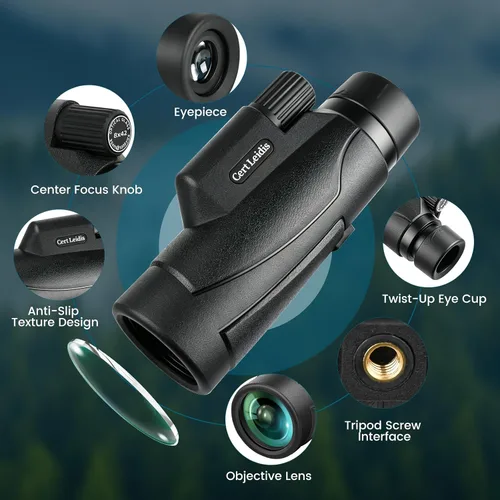Vista 6 de Telescopio monocular HD 8x42 para adultos - Trípode y adaptador Negro-0842