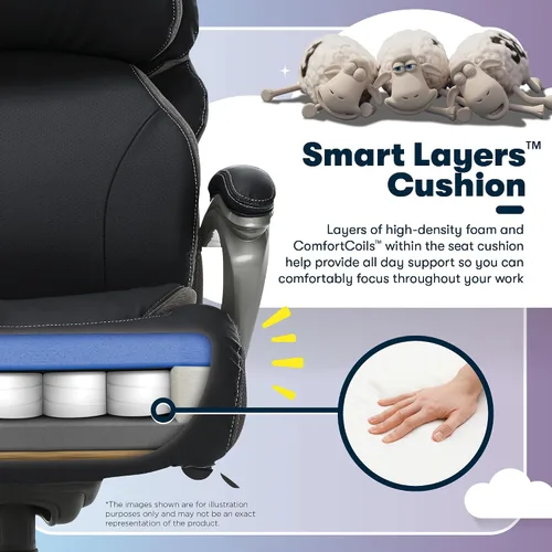 Vista 10 de Silla de oficina Serta grande y alta con capas inteligentes y tecnología de aire, Cuero, Negro