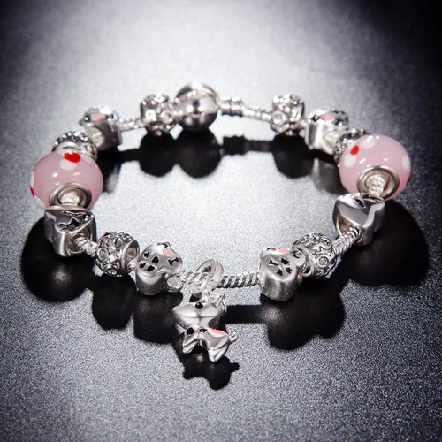 Vista 2 de Muerdou - Pulsera con dijes de mariposa y flor y cuentas de cristal de Murano para niñas y mujeres