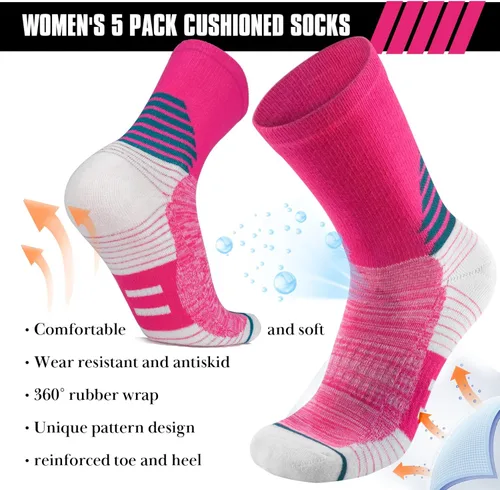 Vista 4 de ACTINPUT Calcetines de senderismo para mujer paquete de 5 calcetines de recreación al aire libre que absorben el cojín