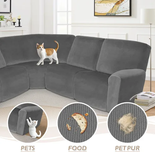 Vista 308 de Arfntevss Fundas de sofá seccional reclinable de terciopelo, Funda de sofá seccional de esquina para sofá reclinable, Funda elástica suave