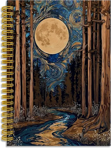 Vista 9 de Dark Witchy Moon Stars Notebook Journal, Celestial Astrology Witchy Gifts for Women Journal, Crescent Moon Face Starry Forest Spiral Notebook