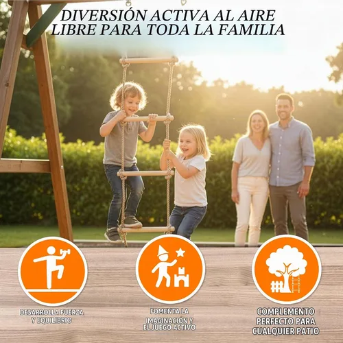 Vista 8 de Escalera de cuerda de madera para niños, escalera de escalada de árbol de 6