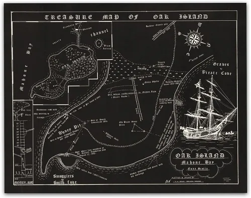 Vista 8 de 1974 Mapa de Fred Nolan del Tesoro de la Isla de Oak, Nueva Escocia, Canadá - Impreso Artístico Enmarcado de 11x14 – Gran Pieza de Diseño