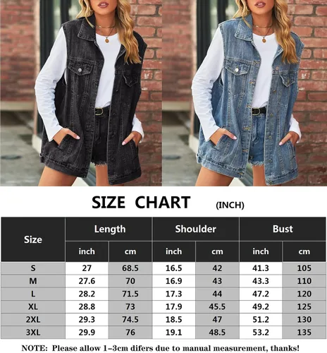 Vista 6 de Chaleco de mezclilla para mujer, de gran tamaño, casual, clásico, sin mangas, con botones, chaqueta vaquera