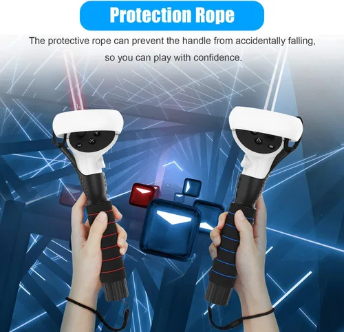 Vista 5 de UPOK Dual Handles Extension Grips for Oculus Quest 2 Quest or Rift S Controllers Playing Beat Saber Games Sturdy Comfortable to Grip Controller
