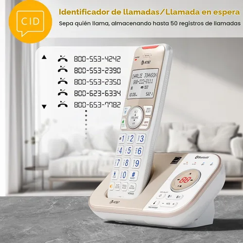 Vista 10 de AT&T 1-Handset DECT 6.0 - Teléfono inalámbrico expandible Bluetooth para el hogar con contestador, bloqueo inteligente de llamadas, identificador