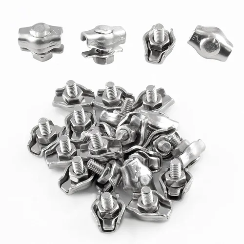 Vista 10 de Bonsicoky Clips de cuerda de alambre dúplex de acero inoxidable M2, 10 unidades Abrazadera de cable doble del perno a dos caras, para el cable