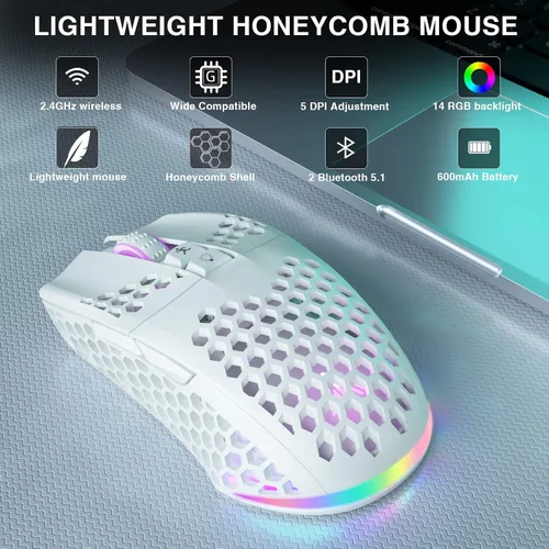 Vista 6 de SOLAKAKA Teclado y mouse inalámbricos RGB Bluetoothcableado2.4GHz