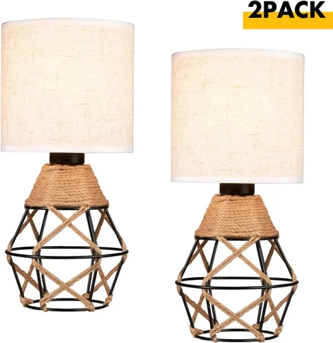 Vista 7 de Hamilyeah lámparas de mesa trenzadas juego de 2, lámparas de granja para mesita de noche con interruptor de encendido/apagado, lámparas de noche