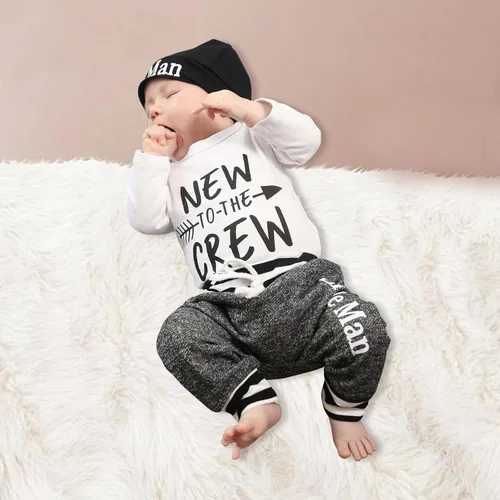 Vista 2 de Kulcerry Conjunto de 3 piezas de ropa de bebé niño de manga larga + pantalones + sombrero