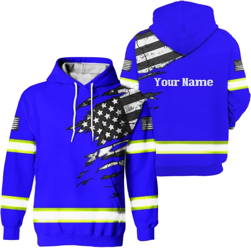 Vista 30 de Camisa de alta visibilidad con bandera de Estados Unidos de color para hombres y mujeres, con nombre personalizado, camisa de seguridad reflectante