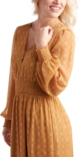 Vista 3 de Lucky Brand Vestido de mujer Vestido largo de manga larga con botones en la parte delantera y cuello en V Vestido campesino de cintura ajustada