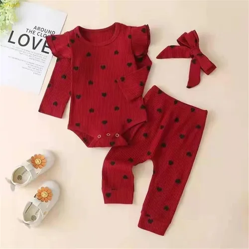 Vista 3 de Conjunto de ropa de Halloween para niñas pequeñas, de verano, de algodón, estampado de amor, multicolor, largo recién nacido, envoltura