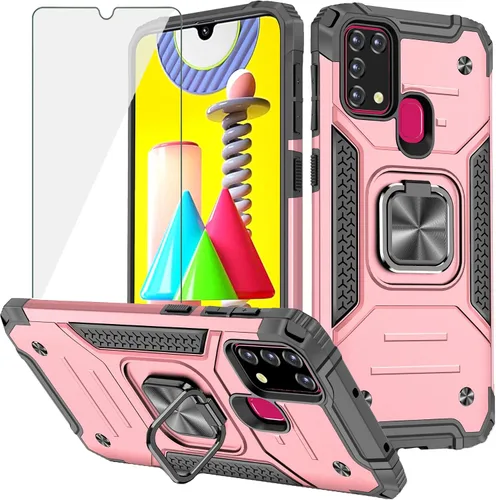 Vista 8 de Asuwish Funda de teléfono para Samsung Galaxy M30s M21 M31/M21s/F41 y protector de pantalla de vidrio templado, accesorios de soporte de anillo