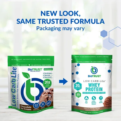 Vista 2 de BioTrust Low Carb Lite Proteína en Polvo - Aislado de Suero, Helado de Chocolate 20g grass-fed whey isolate protein, 100 calories & ProHydrolase