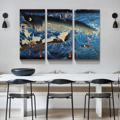 Vista 5 de Denozer - Lienzo decorativo para pared de 3 piezas - La reproducción de pintura al óleo de Ukiyoe Giclée, impresiones en lienzo estiradas