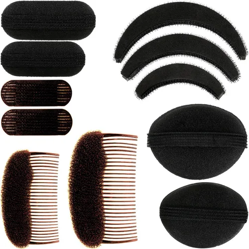 Vista 8 de 11 piezas de esponjas para dar volumen al cabello, bases de esponja para peinados con bulto, accesorios para insertar y dar estilo, peines, clips