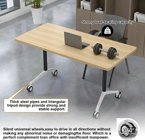 Vista 4 de Mesa de conferencias con tapa abatible, mesa modular plegable para sala de conferencias con ruedas, mesa de sala de reuniones con ruedas, mesa Hoja
