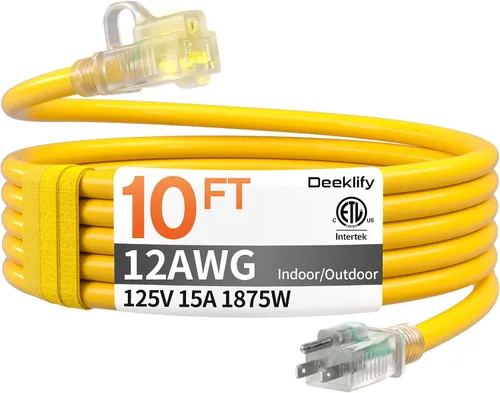 Vista 17 de Cable de extensión para exteriores de servicio pesado de calibre 12 de 50 pies con extremo iluminado, resistente al agua, cable de extensión de Negro