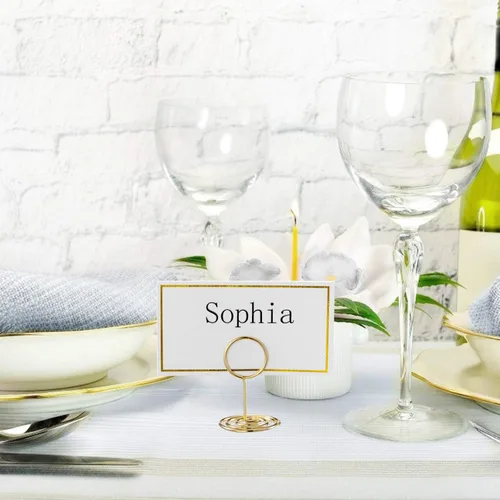 Vista 3 de Paquete de 26 soportes para números de mesa y 26 tarjetas de lugar doradas, soporte para tarjetas de mesa, soporte para fotos, soporte para fotos