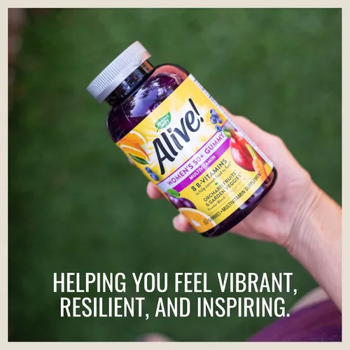 Vista 3 de Nature's Way ¡Alive! Más de 50 multivitaminas en gomitas para mujeres y hombres, vitaminas B, deliciosos sabores, 60 gomitas por botella
