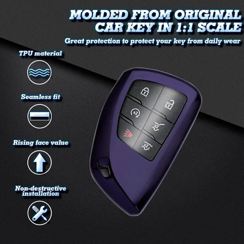 Vista 3 de Xotic Tech - Carcasa para llavero de TPU suave, llave de entrada inteligente sin llave, Tipo 1, morado y negro