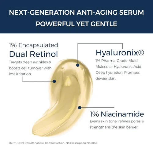 Vista 2 de Suero de colágeno con retinol antienvejecimiento para rostro: retinol encapsulado al 1%, niacinamida y ácido hialurónico, mejora las arrugas