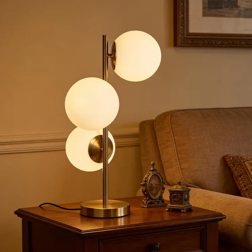 Vista 15 de Globe - Lámpara de mesa de noche, moderna lámpara de mesa de noche de cristal de mediados de siglo, lámpara de escritorio dorada para dormitorio, 1