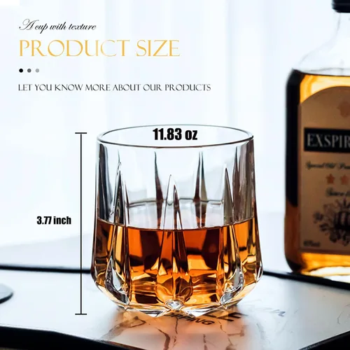 Vista 6 de Old Fashioned - Juego de vasos de whisky de cristal de 6 a 12 onzas, vasos de whisky de lujo para beber bourbon, whisky escocés, cócteles, coñac