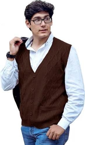 Vista 12 de TINKUY Chaleco peruano de lana de alpaca con cuello en V para hombre, S-4XL Negro