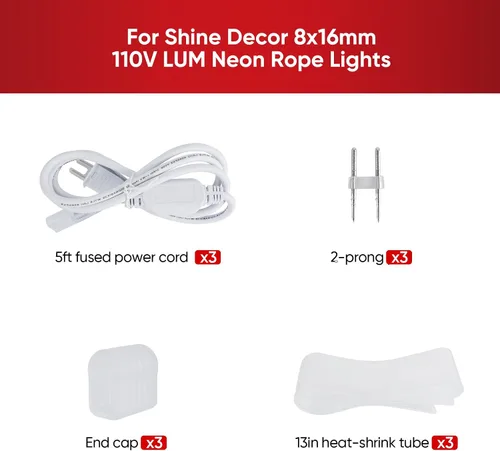 Vista 4 de Shine Decor Paquete de productos de cable de alimentación con kit de luces LED de neón blancas de 6300 K de 65.6 pies