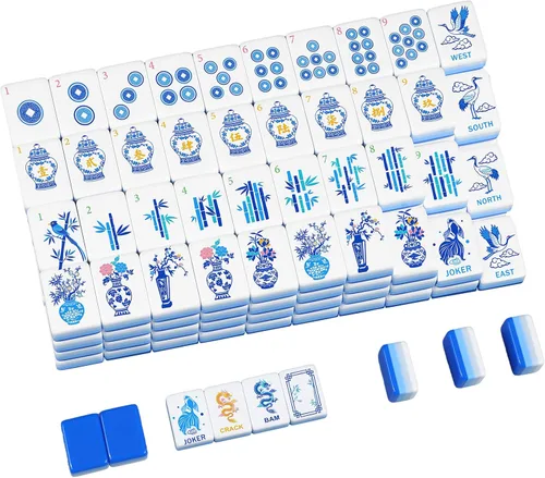 Vista 8 de Arrowbash 160 piezas American Mahjong Set 1.2 Inch Chinoiserie Azul