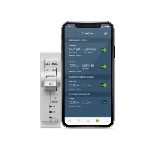 Vista 24 de Leviton Disyuntor inteligente de 2ª generación con control remoto, GFCI, 1 polo, 20 amperios, 120 voltios, clasificación de interrupción de 10kA