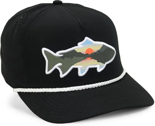Vista 35 de Paramount Outdoors Sombrero de pesca de trucha al atardecer, diseño de silueta de pez de montaña, sombrero para exteriores con cómodo Snapback