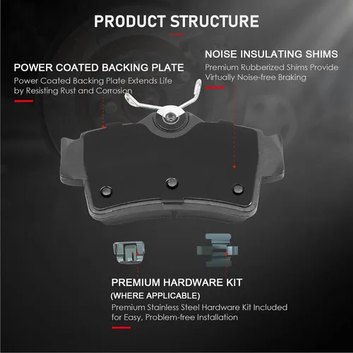 Vista 3 de Cciyu D627 Kit de 4 piezas de pastillas de freno cerámicas traseras 1994-2004 para Ford Mustang