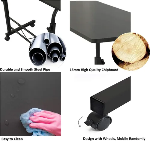 Vista 5 de Mesa auxiliar de sofá con ruedas, escritorio extraíble para computadora portátil, mesa de café con ruedas ajustable en altura, escritorio auxiliar