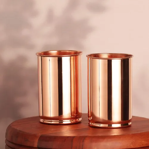 Vista 4 de ANCIENT IMPEX Pure Copper - Juego de 2 vasos de cobre para servir agua (99.74 por ciento), capacidad de 11.8 fl oz (11.8 onzas líquidas)