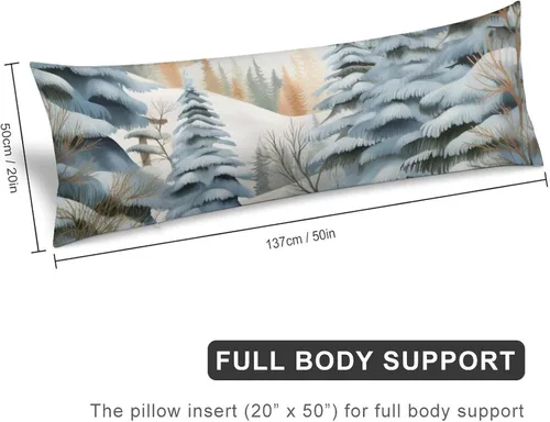 Vista 2 de Funda de almohada corporal de invierno con diseño de pájaros en el bosque, decorativa, larga, con cremallera, para decoración de sofá, sofá, 20 x 54