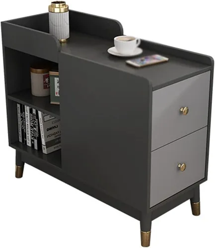 Vista 7 de Mesa auxiliar de sofá para sala de estar, mesa auxiliar de doble cajón para dormitorio, mesita de noche, armario de almacenamiento para el hogar 1