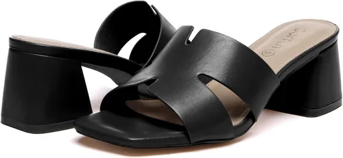 Vista 5 de Sandalias de tacón grueso con punta cuadrada abierta para mujer, sandalias bajas y cómodas de tacón bajo, sandalias casuales para el uso diario