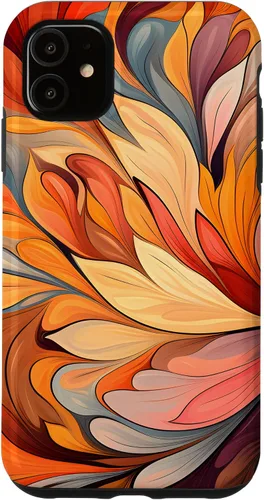 Vista 8 de iPhone 12 Pro Max Remolinos florales abstractos Funda de colores cálidos de otoño