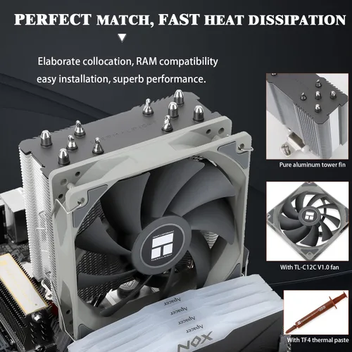Vista 5 de Thermalright Assassin King 120 SE - Enfriador de aire para CPU, 5 tubos de calor, ventilador TL-C12C PWM, para AMD AM4/Intel