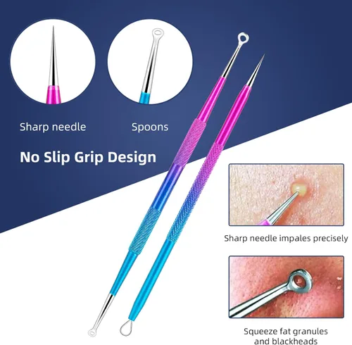 Vista 3 de Kit de herramientas para reventar espinillas – Kit de 10 piezas de extractor de espinillas con funda de metal para una eliminación rápida y fácil