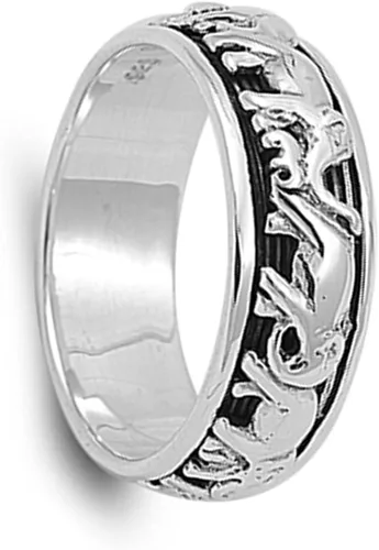 Vista 3 de Anillo de boda de plata de ley 925 con diseño de elefante, tamaño 4-14