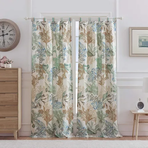 Vista 4 de Greenland Home Barefoot Bungalow Atlantis - Juego de paneles de cortina, 84 x 84 pulgadas, jade (GL-1810AWP)