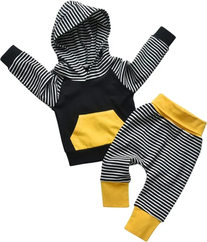 Vista 2 de Conjunto de sudadera con capucha de manga larga a rayas para bebé (niño) de Rebey