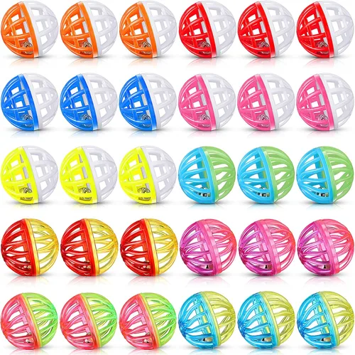 Vista 7 de Silkfly 30 bolas de juguete para gatos con campanas, bolas de plástico para cascabeles para gatitos, juguetes interactivos de persecución