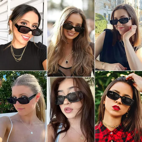 Vista 11 de Gafas de sol para fiesta, a granel, retro, pequeñas, rectangulares, para mujer, vintage, cuadradas, paquete de 12