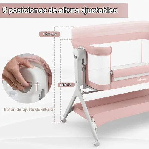Vista 4 de INFANS - Moisés de bebé 5 en 1 con mecedora manual suave Rosa